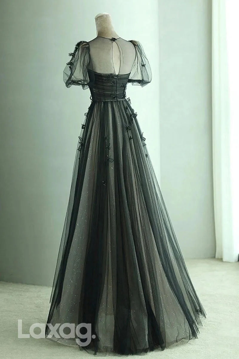 22461 - A-Line Appliques Tulle Sparkly Party Prom Formal Evening Dress