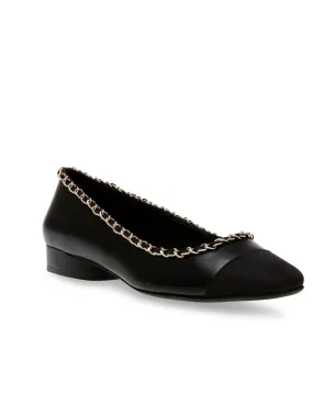 ANNE KLEIN Womens Black Chain Accent Padded Cameron Square Toe Block Heel Slip On Dress Flats Shoes M