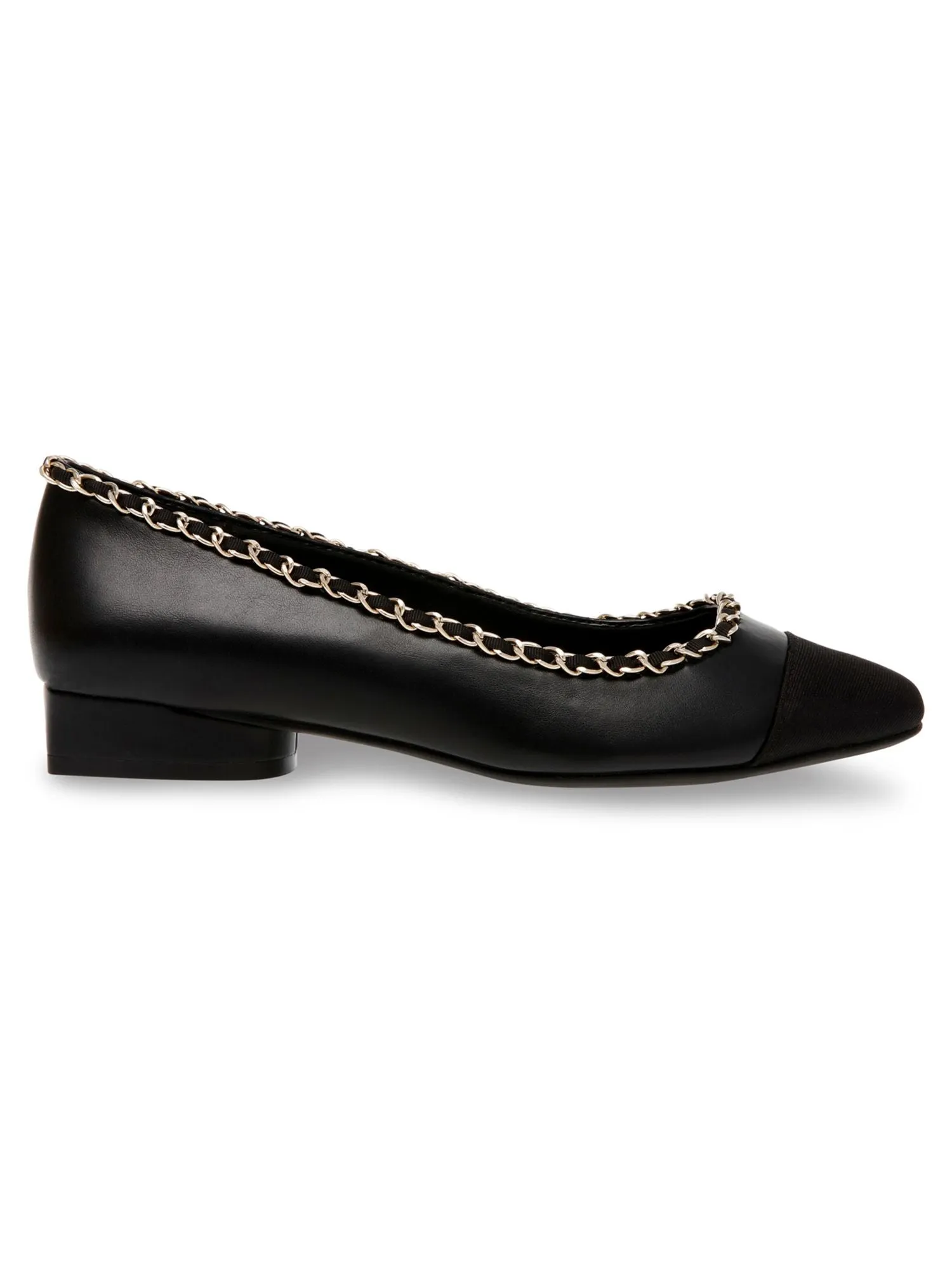 ANNE KLEIN Womens Black Chain Accent Padded Cameron Square Toe Block Heel Slip On Dress Flats Shoes M