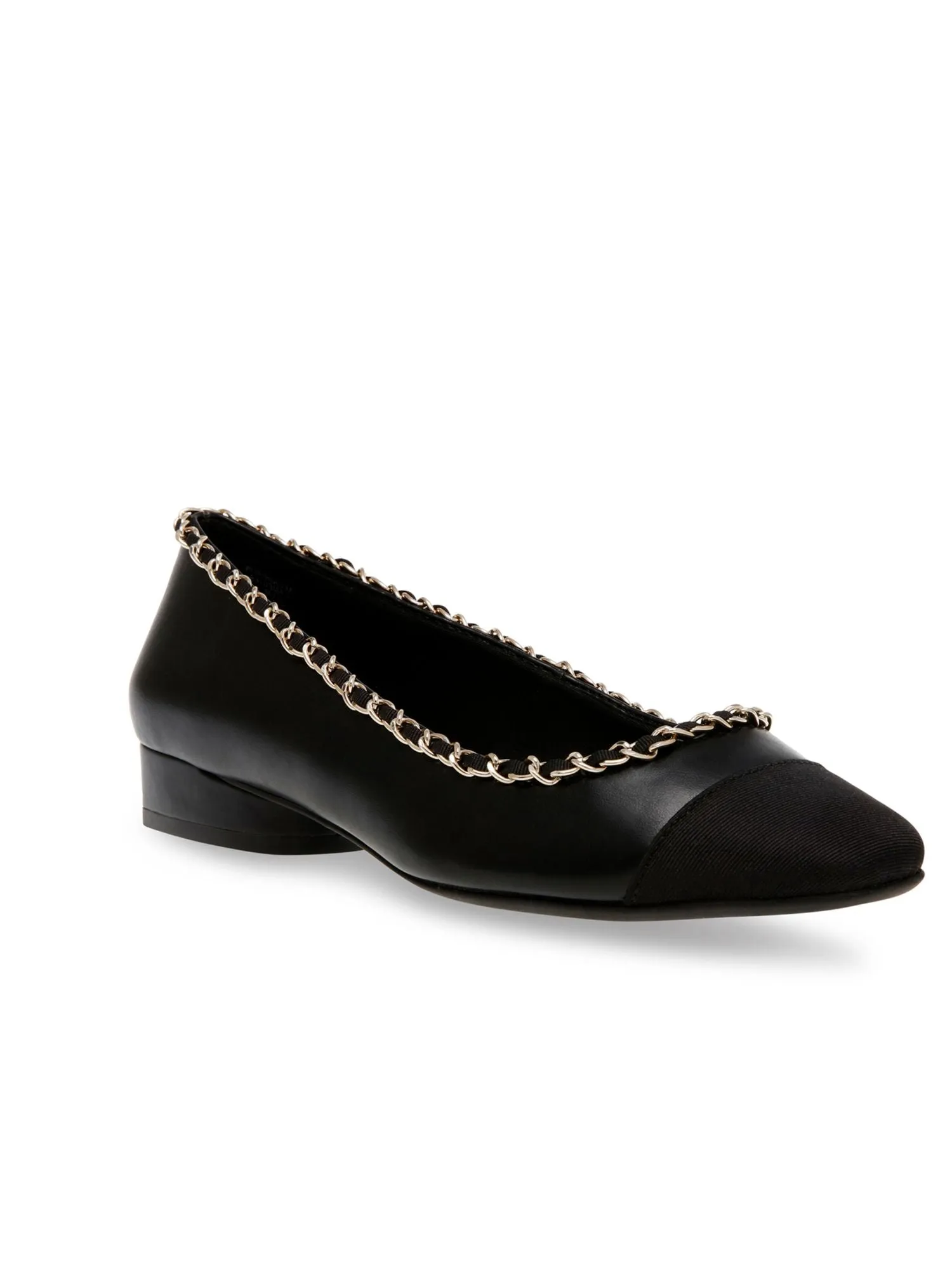 ANNE KLEIN Womens Black Chain Accent Padded Cameron Square Toe Block Heel Slip On Dress Flats Shoes M