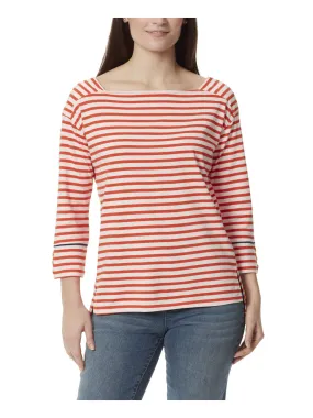 ANNE KLEIN Womens Orange 3/4 Sleeve Boat Neck Top