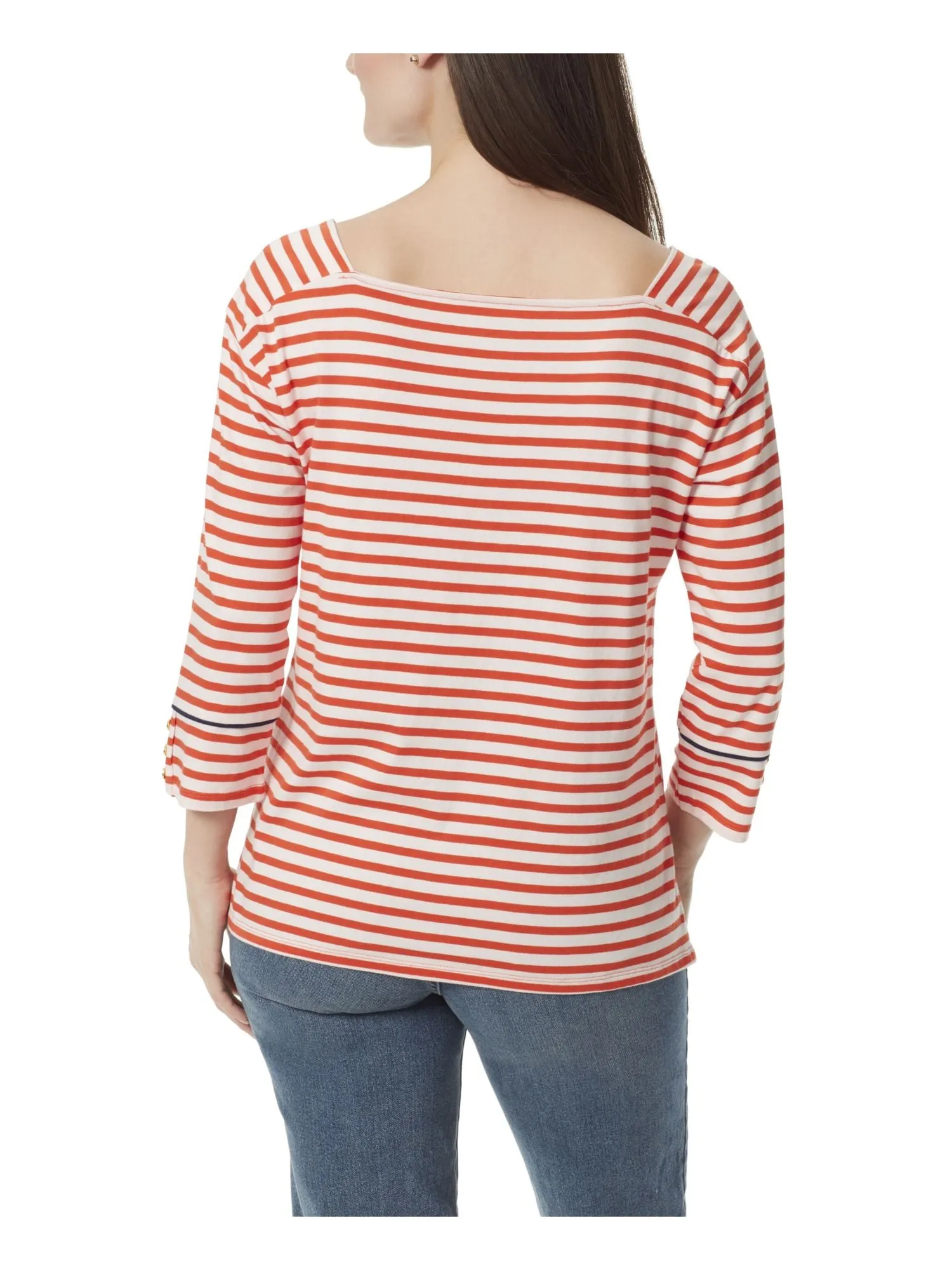 ANNE KLEIN Womens Orange 3/4 Sleeve Boat Neck Top