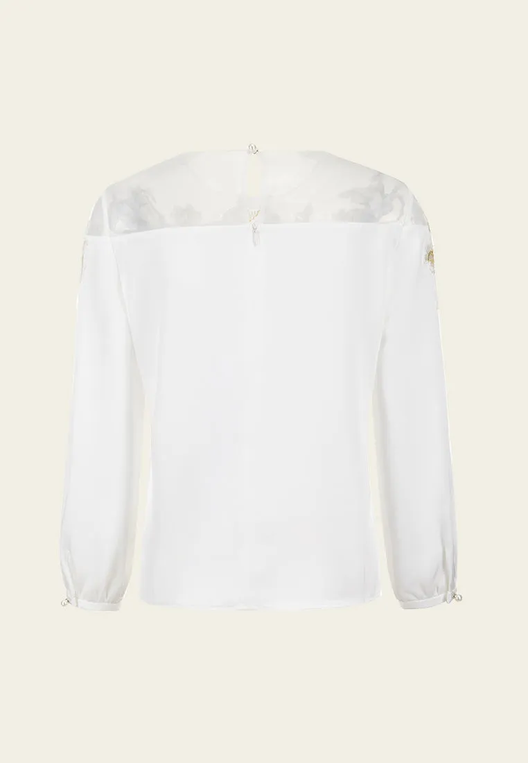 Appliqué Patchwork Puff-sleeve Top