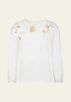 Appliqué Patchwork Puff-sleeve Top
