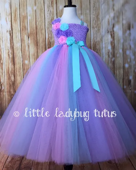 Aqua Pink Lavender Tutu Dress, Aqua Flower Girl Dress, Aqua Pink and Lavender Flower Girl Dress