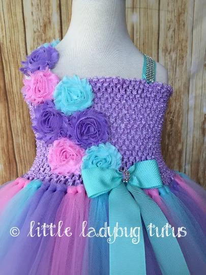 Aqua Pink Lavender Tutu Dress, Aqua Flower Girl Dress, Aqua Pink and Lavender Flower Girl Dress