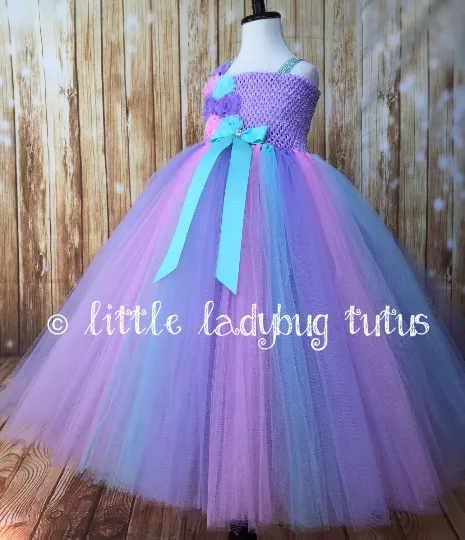 Aqua Pink Lavender Tutu Dress, Aqua Flower Girl Dress, Aqua Pink and Lavender Flower Girl Dress