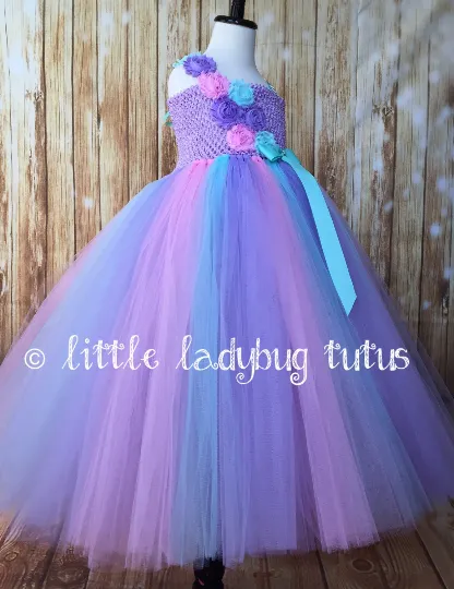 Aqua Pink Lavender Tutu Dress, Aqua Flower Girl Dress, Aqua Pink and Lavender Flower Girl Dress