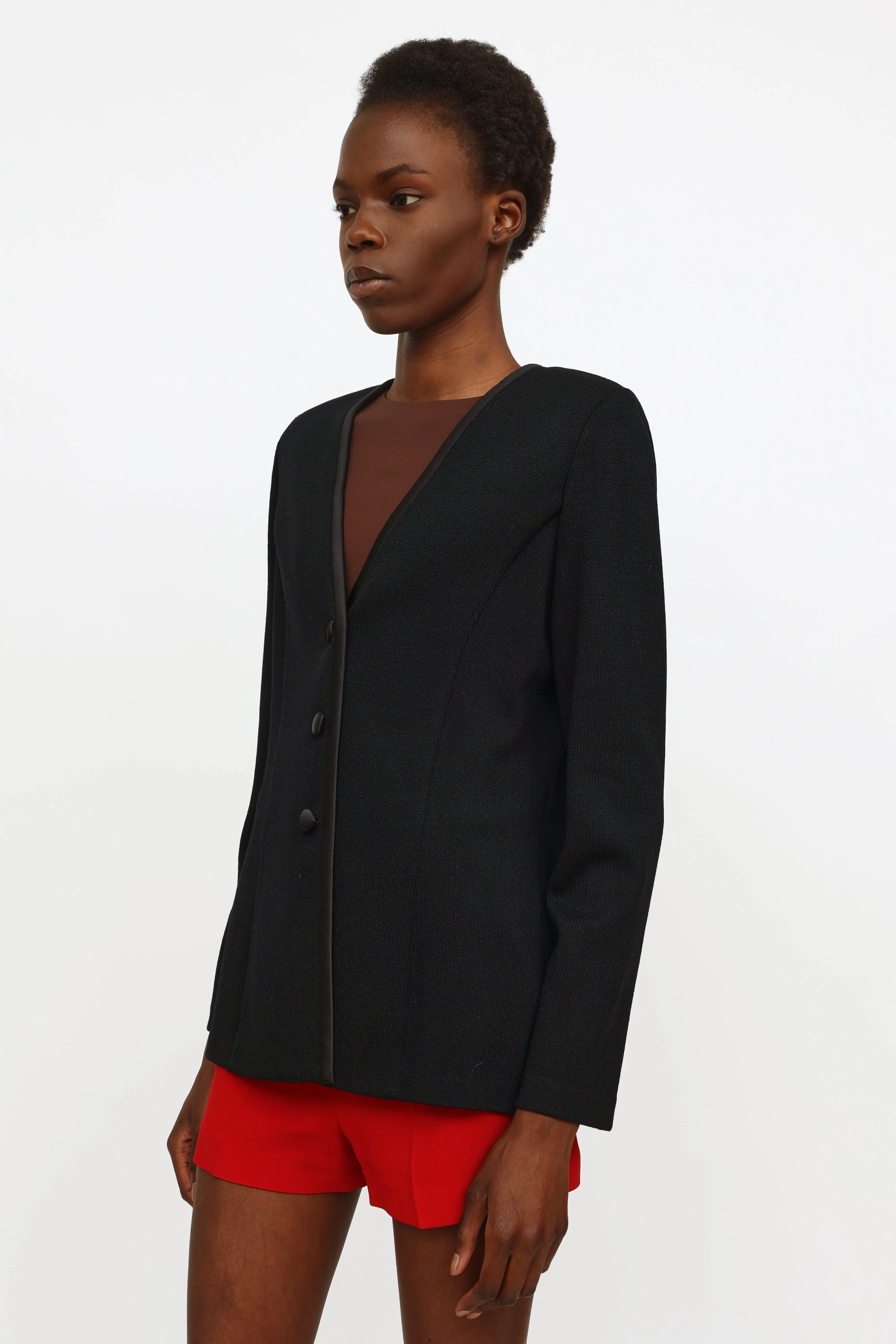 Black Knit Button Blazer