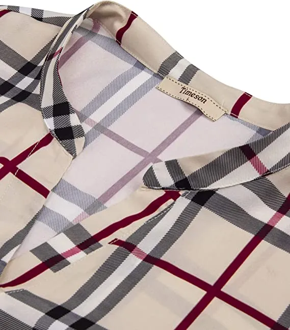 Black Stripe Women's Casual Chiffon V Neck 3/4 Sleeve Blouse Tops - Timeson