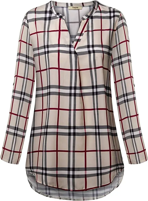 Black Stripe Women's Casual Chiffon V Neck 3/4 Sleeve Blouse Tops - Timeson