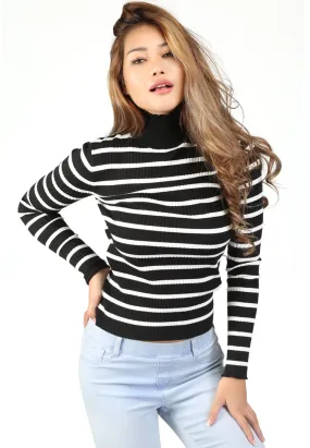 Black Turtleneck Striped Sweater