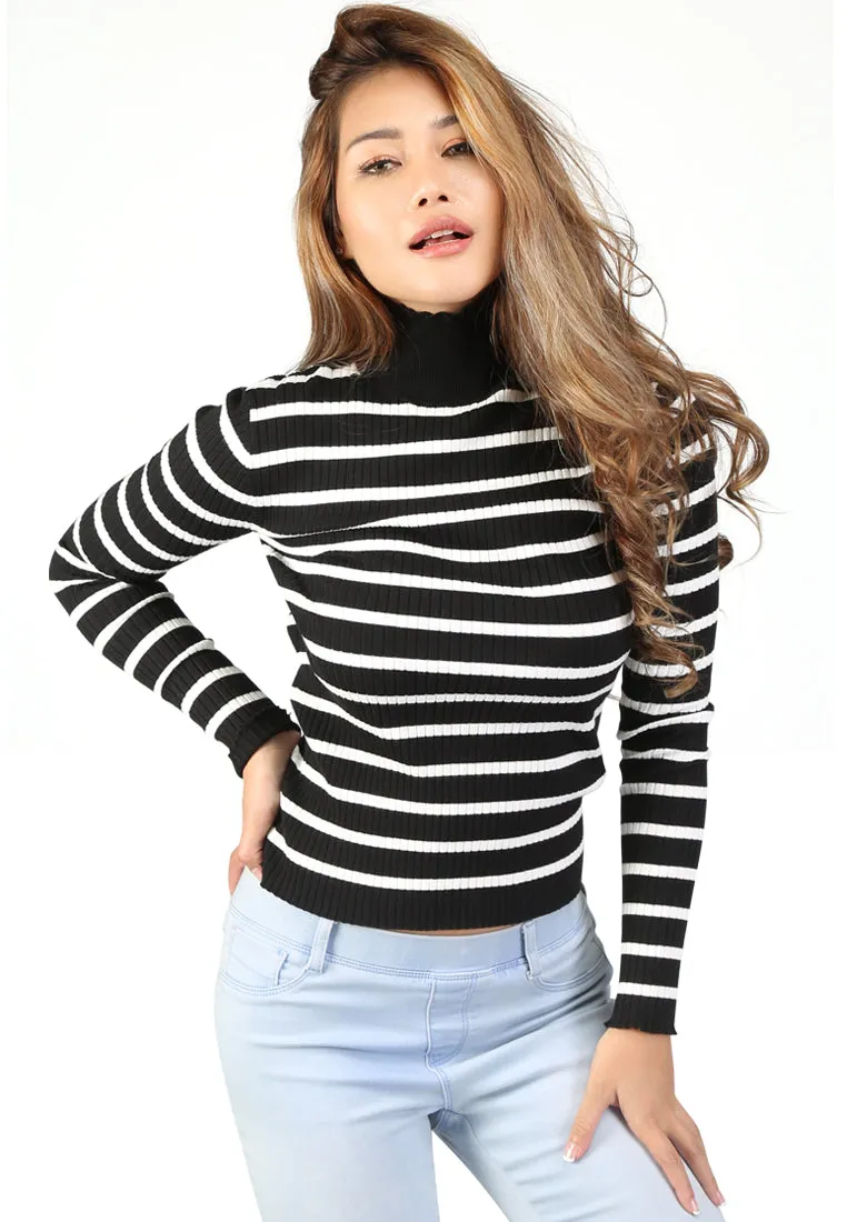 Black Turtleneck Striped Sweater