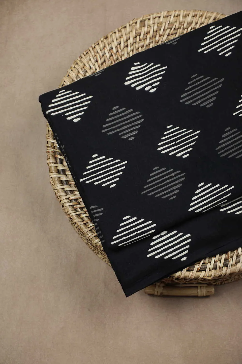 Black with Grey & Cream Butta Bagru Cotton Fabric - 0.5m