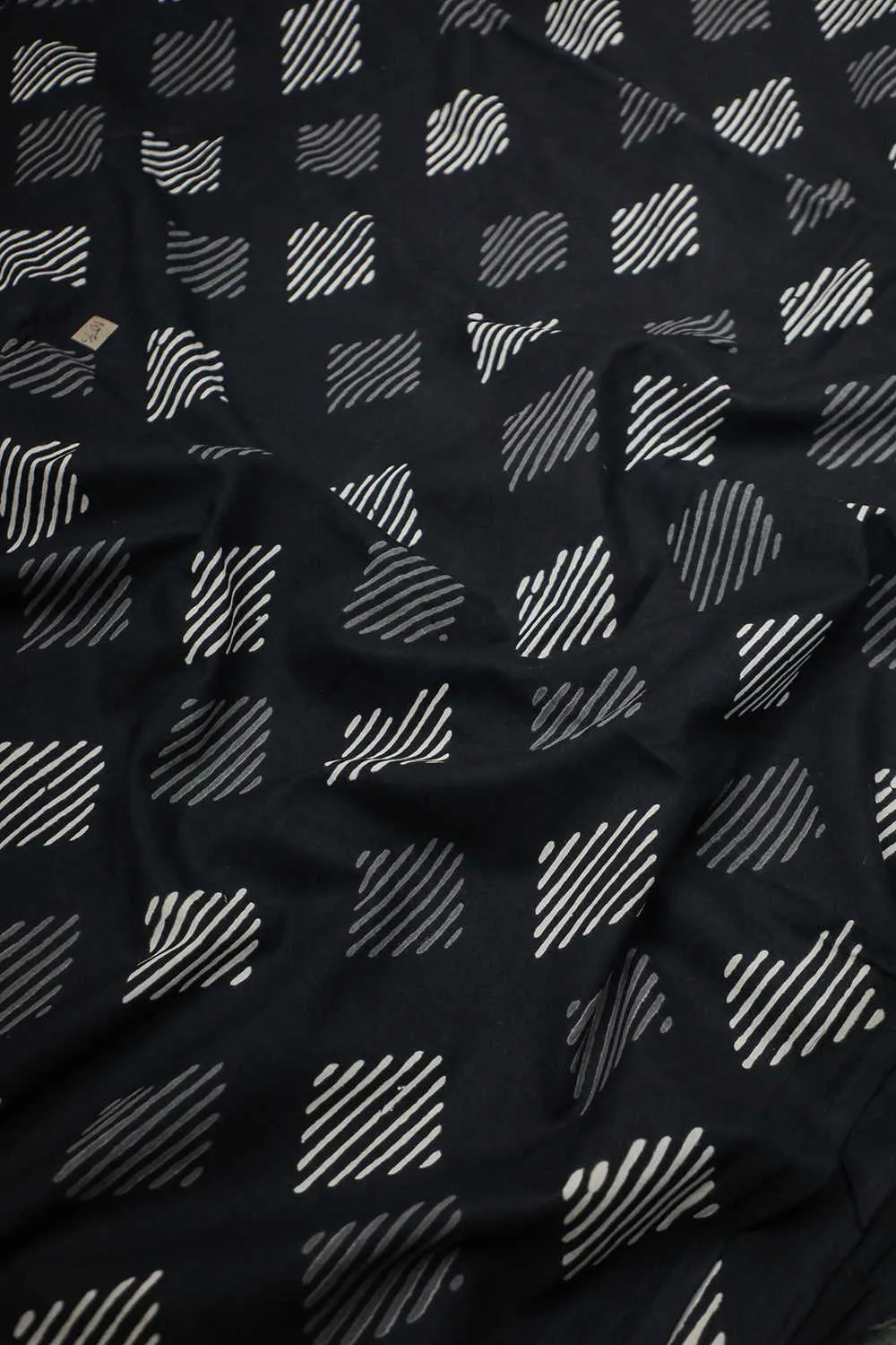 Black with Grey & Cream Butta Bagru Cotton Fabric - 0.5m