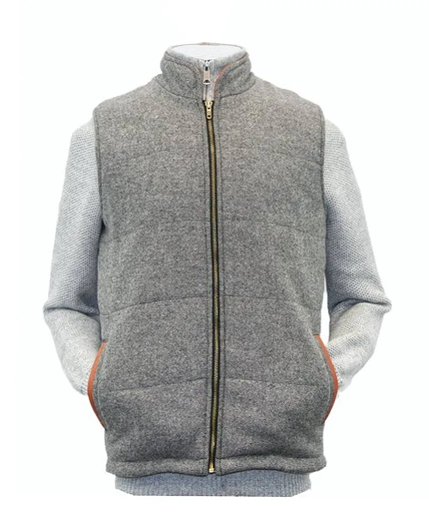 Body Warmer and Gilet Trimmed with Leather Grey Tweed