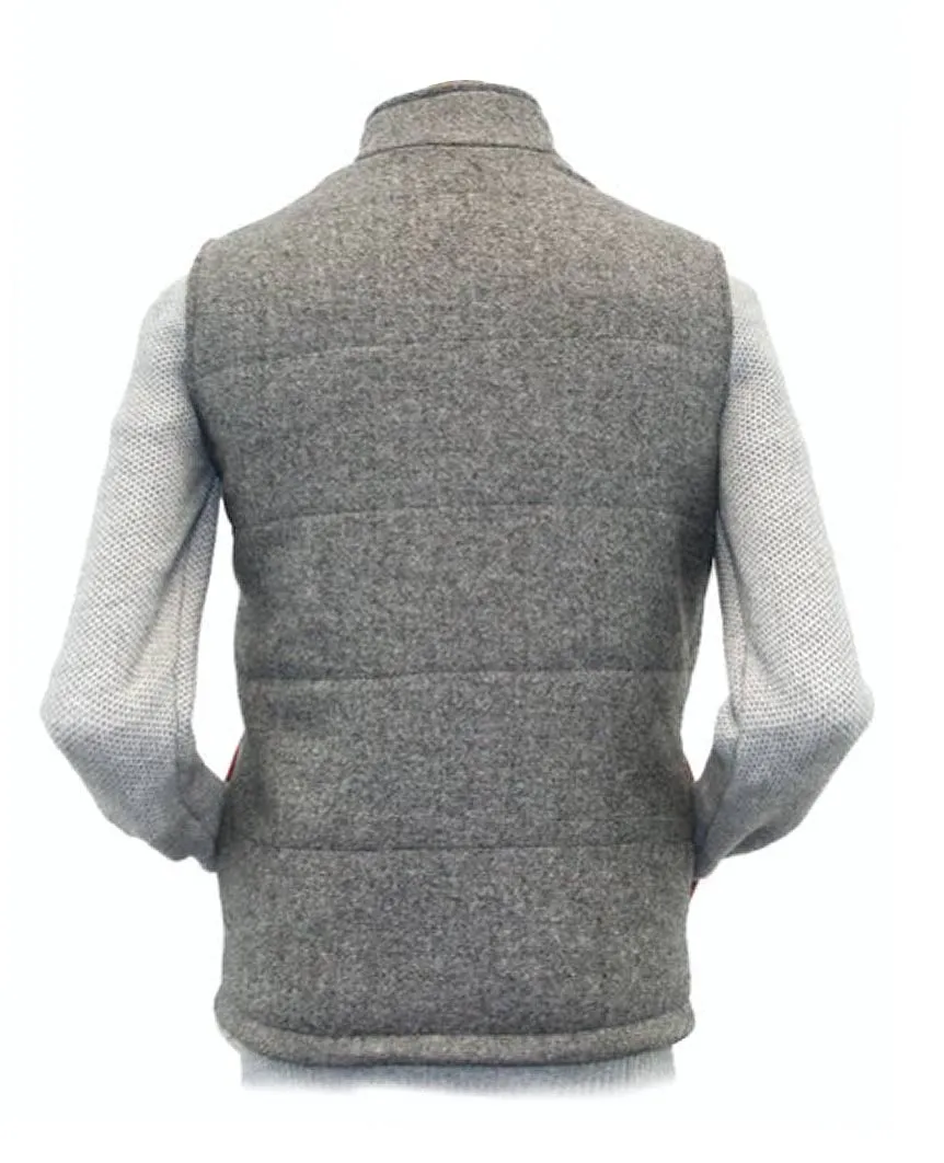 Body Warmer and Gilet Trimmed with Leather Grey Tweed