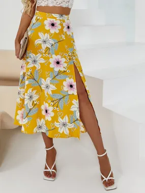 Boho Floral Zipper High Waist Midi Women Skirt