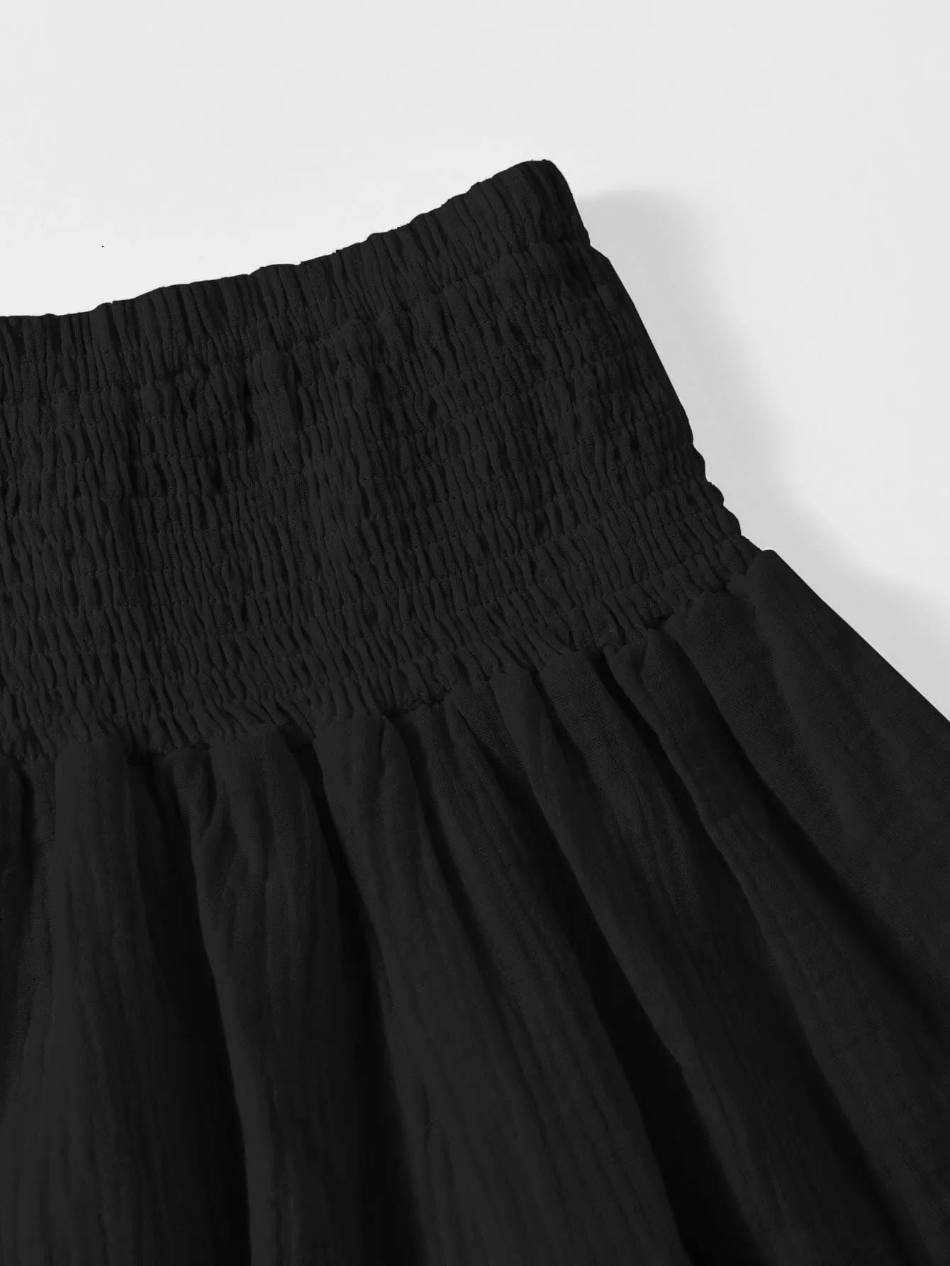 Boho Plain Shirred Natural Mini Women Skirt