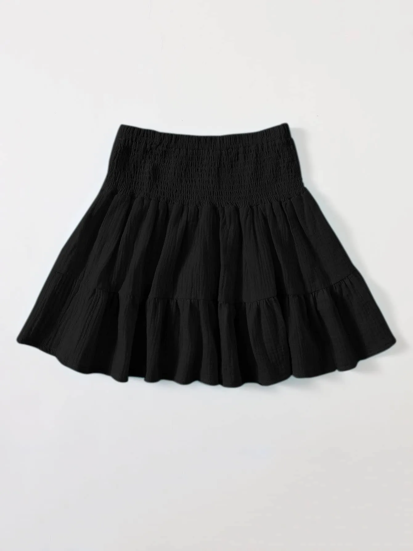Boho Plain Shirred Natural Mini Women Skirt