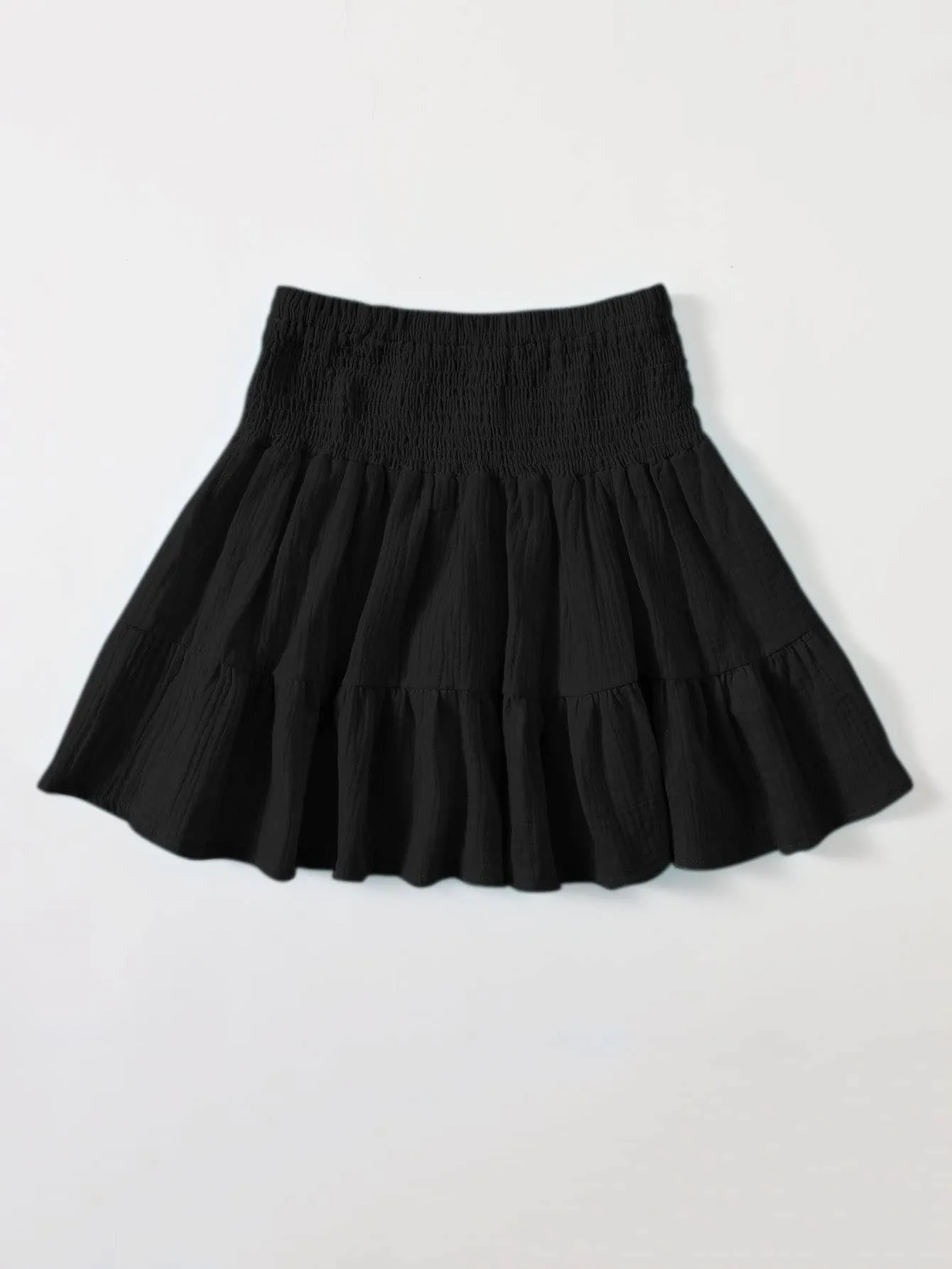 Boho Plain Shirred Natural Mini Women Skirt