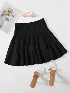Boho Plain Shirred Natural Mini Women Skirt