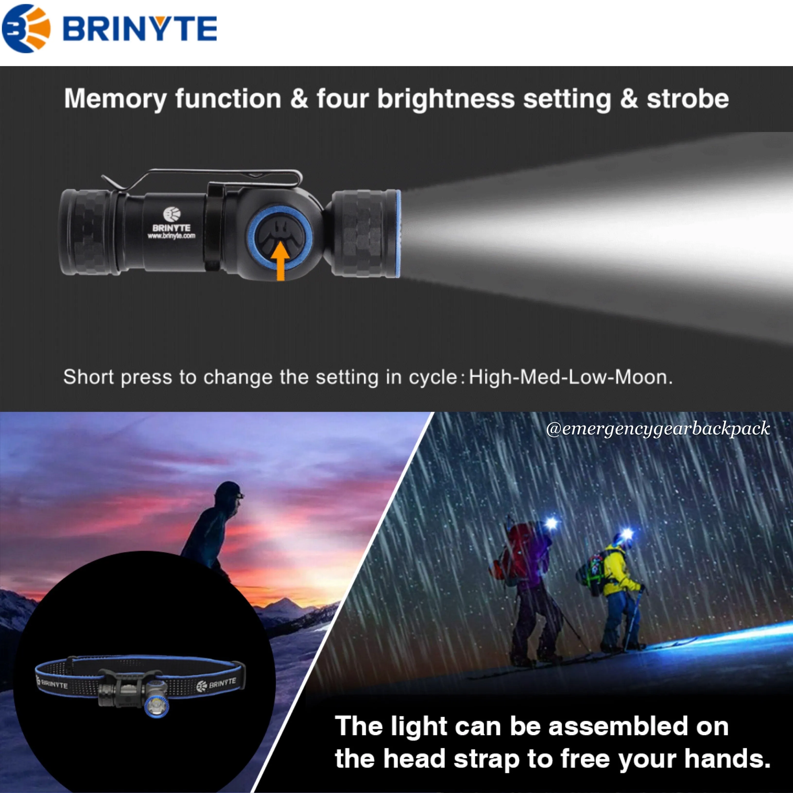 Brinyte HL16 Noctua Headlamp 520LMS 140M