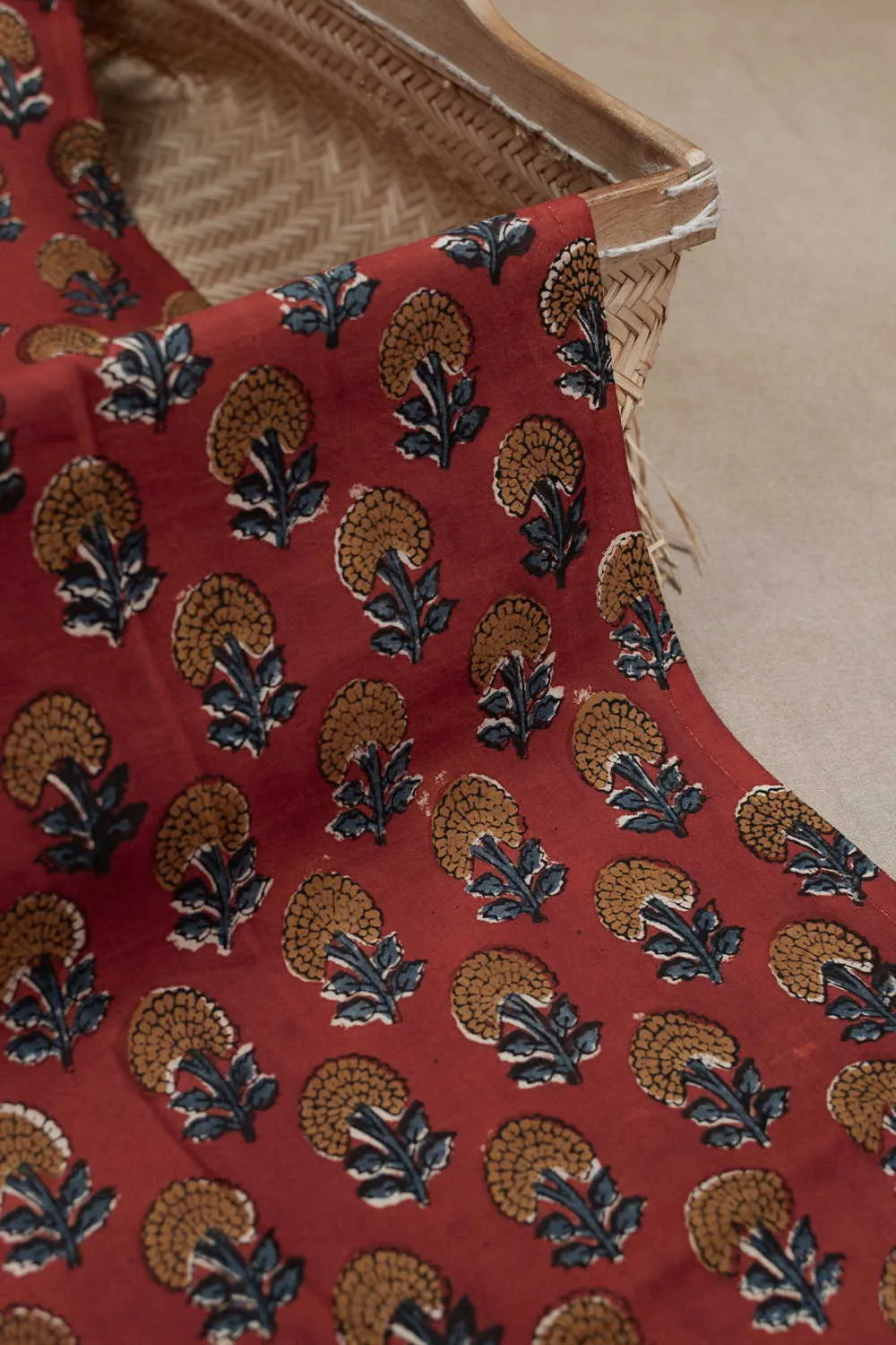 Burnt Maroon Bagru Cotton Fabric