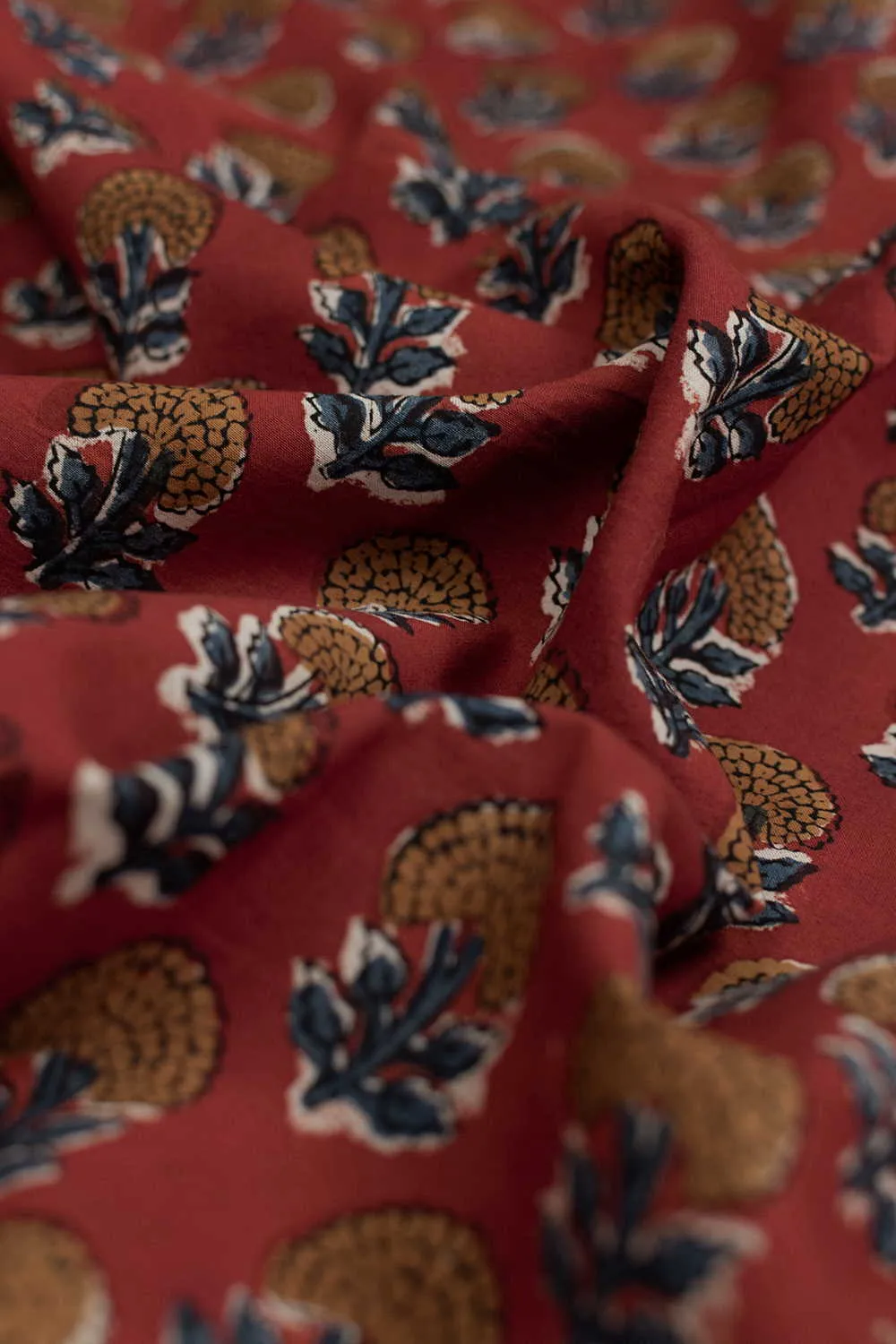 Burnt Maroon Bagru Cotton Fabric