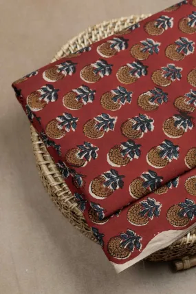 Burnt Maroon Bagru Cotton Fabric