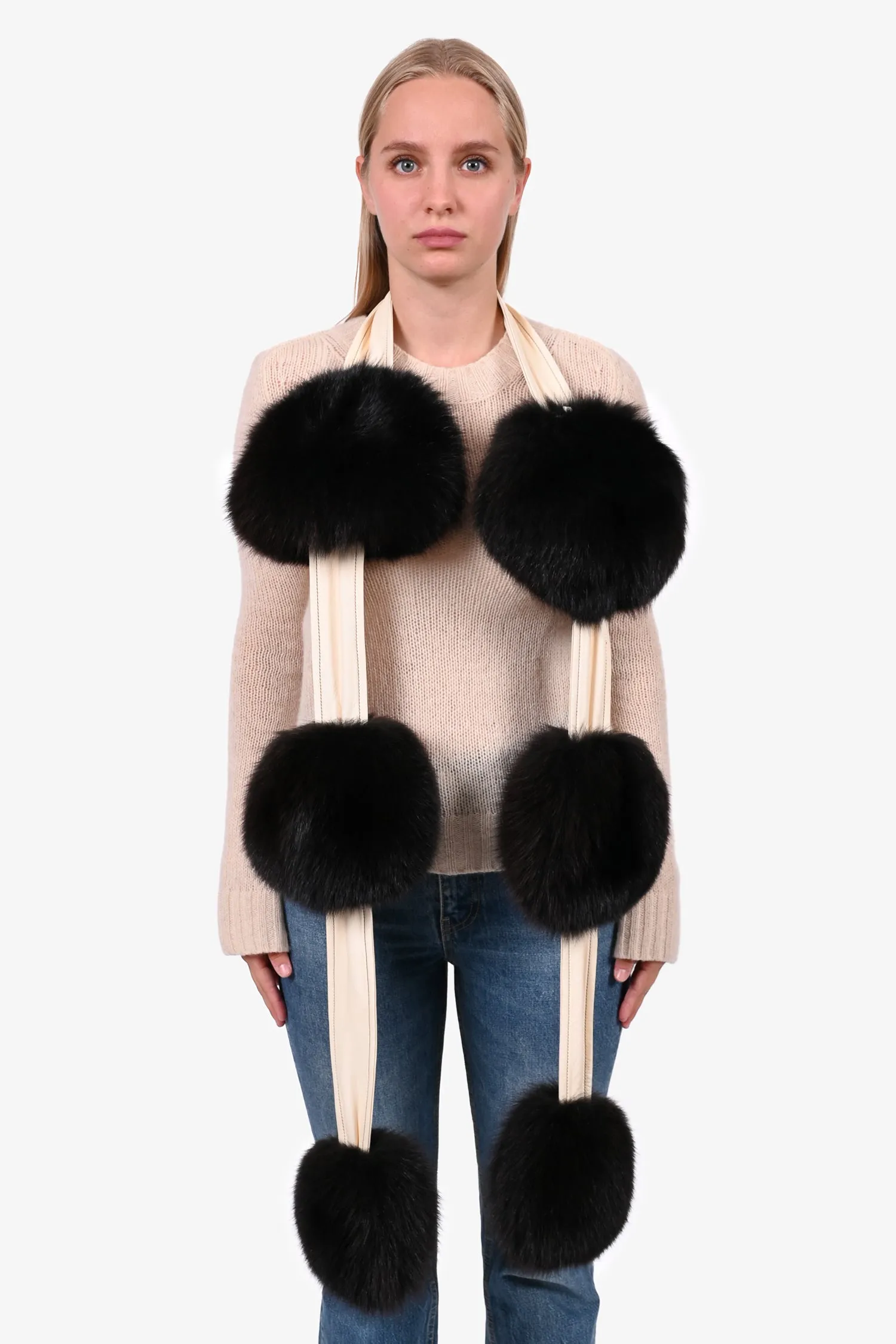 Celine 2015/16 Runway Black Fur Pom Pom Scarf