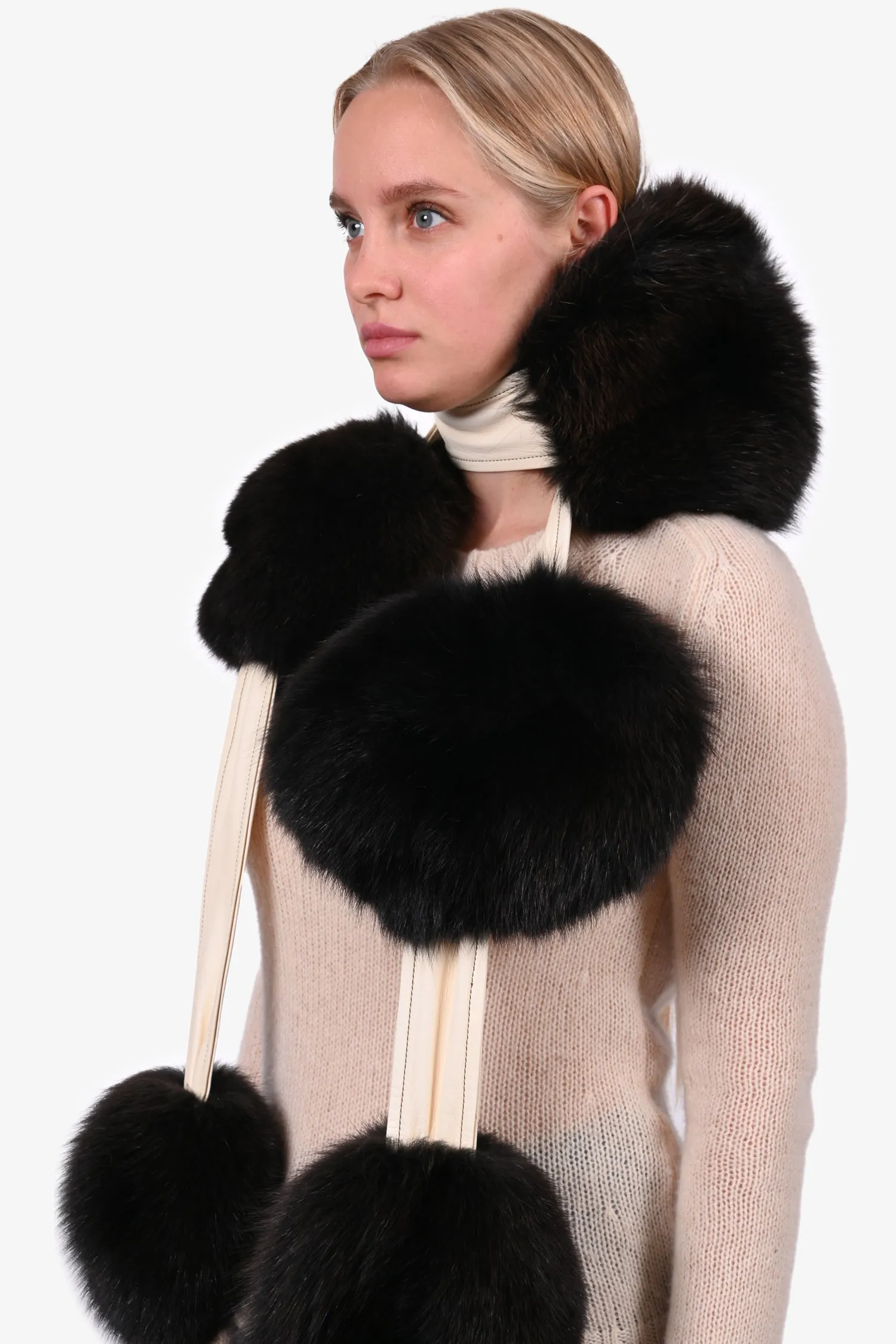Celine 2015/16 Runway Black Fur Pom Pom Scarf