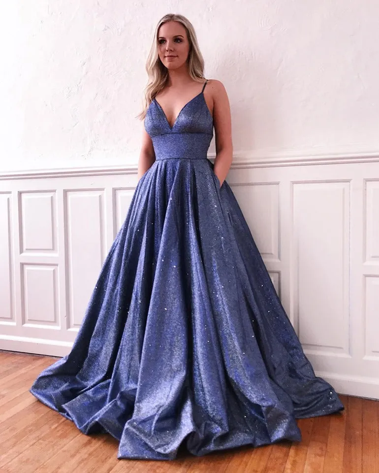 Charming Spaghetti strap Stromy Blue, Mauve Chic Sequined Prom Party Gowns