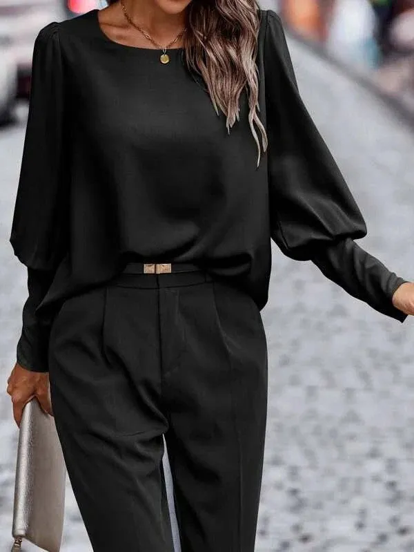 Contemporary Solid Pink Button Long Sleeve Blouse