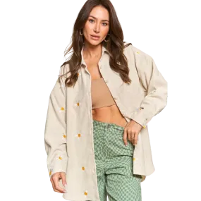 Corduroy Floral Embroidered Shaket- Almond (Copy)