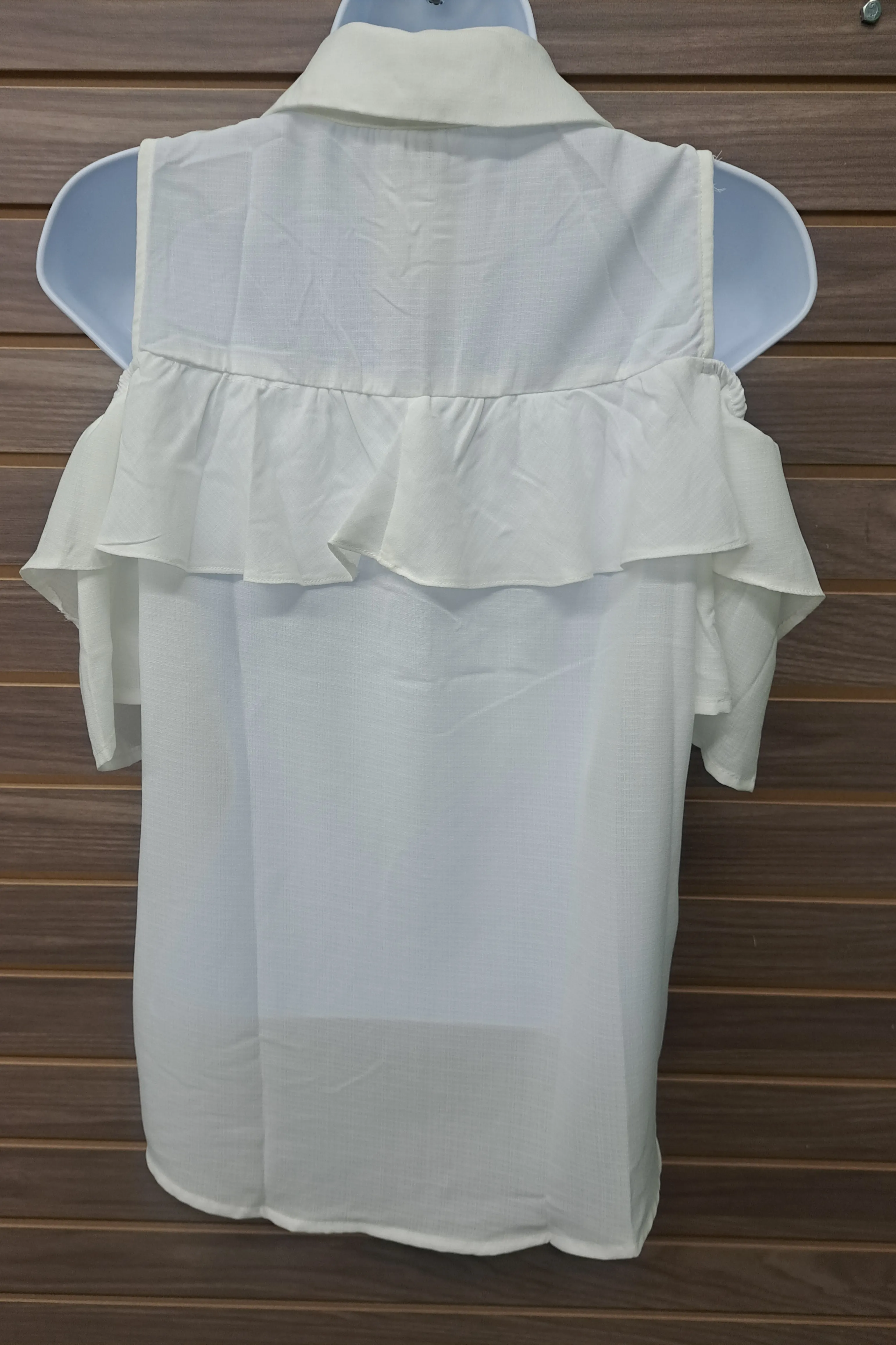 Cream cold shoulder linen button up blouse