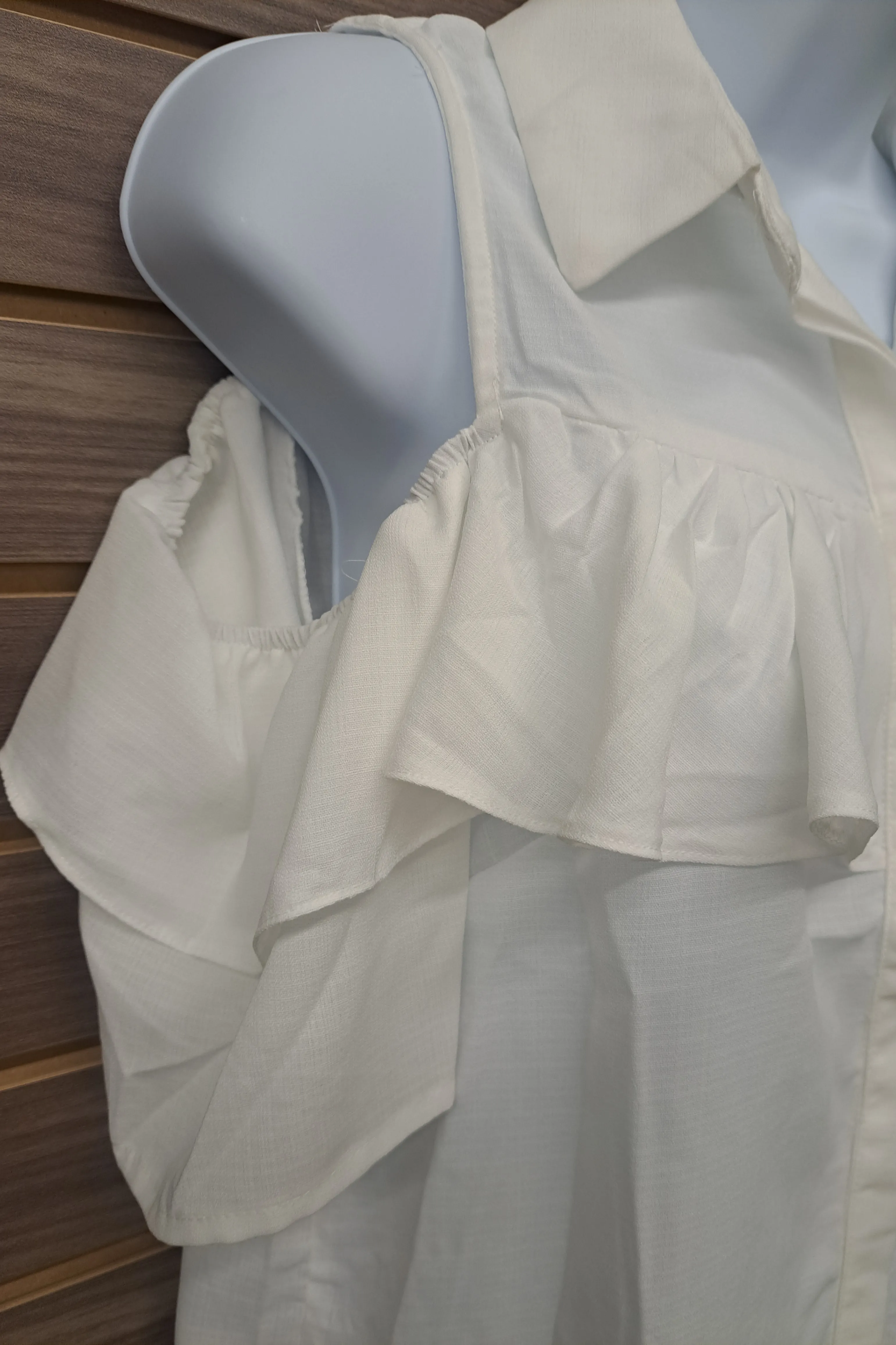 Cream cold shoulder linen button up blouse