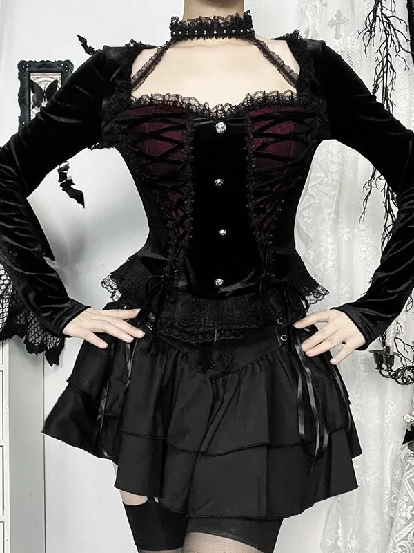 Elegant goth lace-up ribbon top