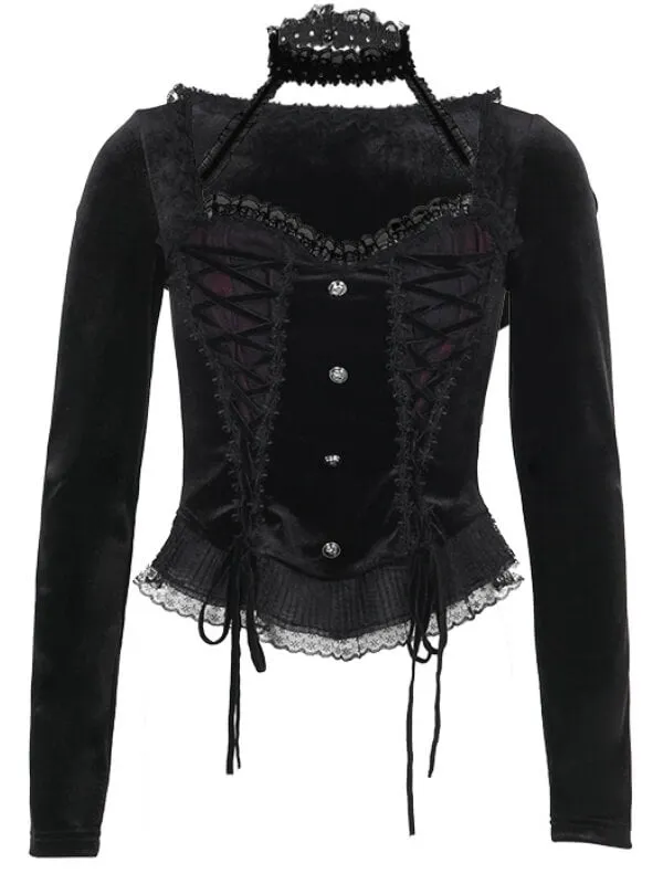 Elegant goth lace-up ribbon top