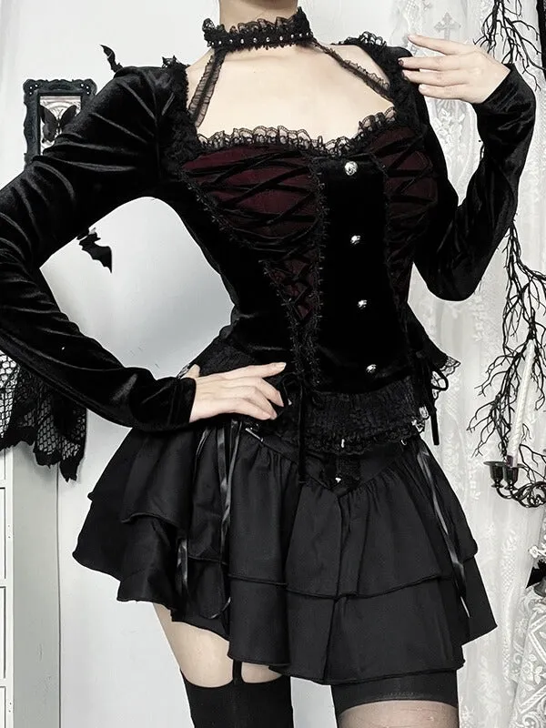 Elegant goth lace-up ribbon top