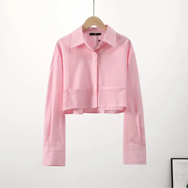 Elegant Long Sleeve Crop Blouse