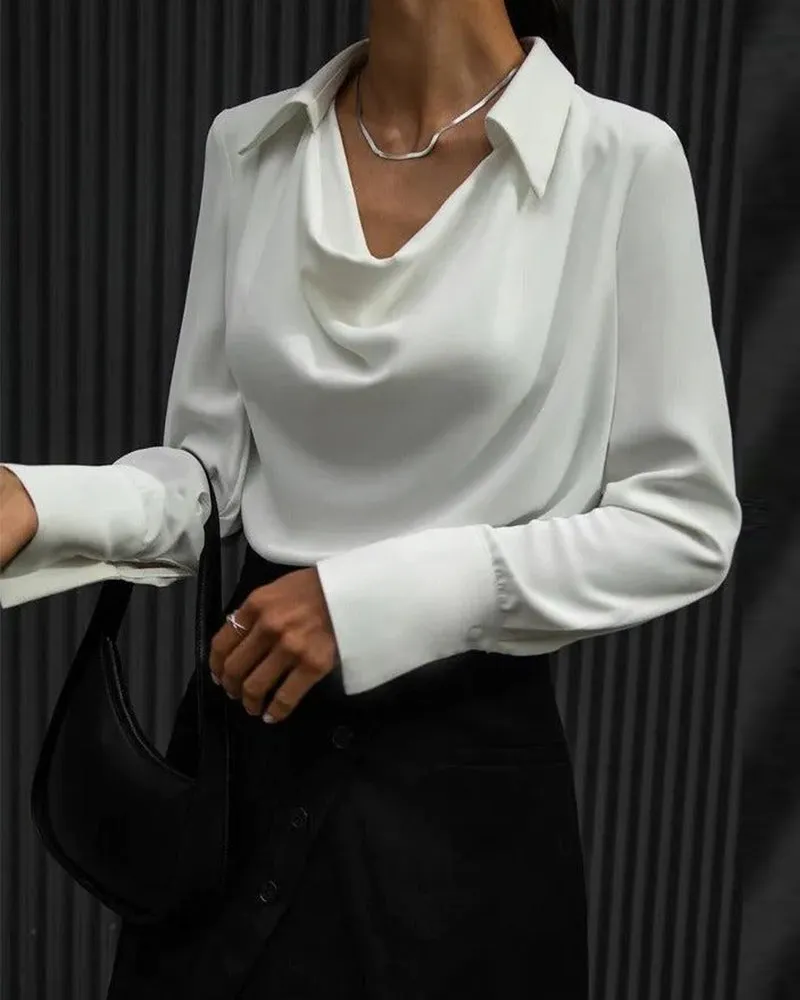 Elegant Long Sleeve Lapel Blouse