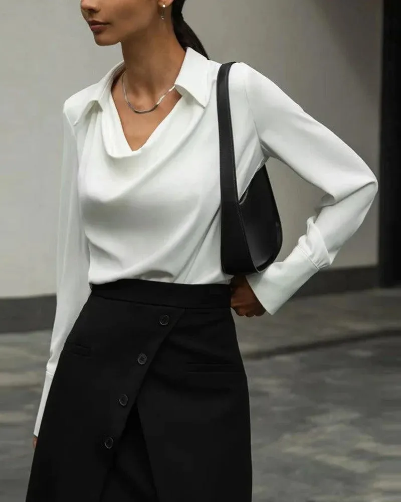 Elegant Long Sleeve Lapel Blouse