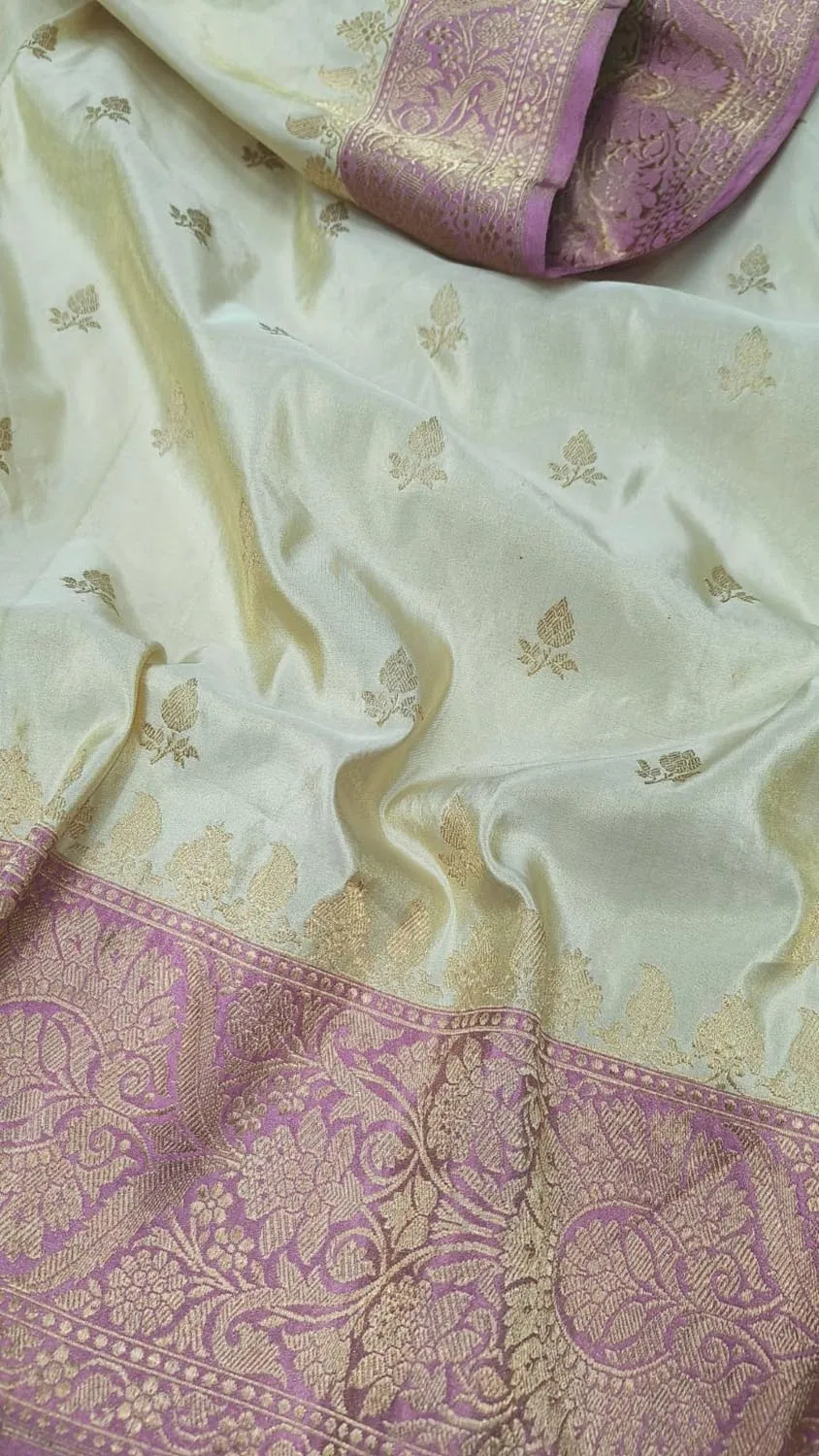 Elegant Off White Banarasi Tissue Silk Saree