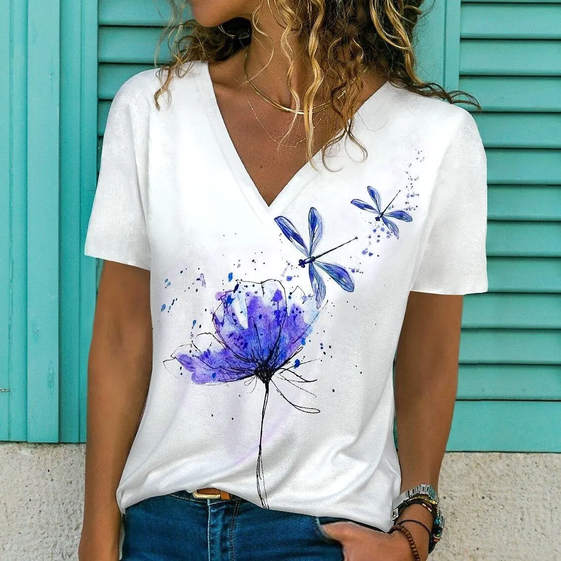 FashionSierra - Elegant Flower Droganfly Printed Tops