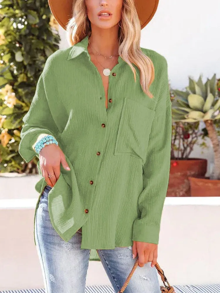 FashionSierra - Oversize Turn Down Collar Elegant Blouses