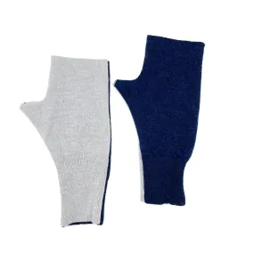 Fingerless Mittens | Light Grey & Navy