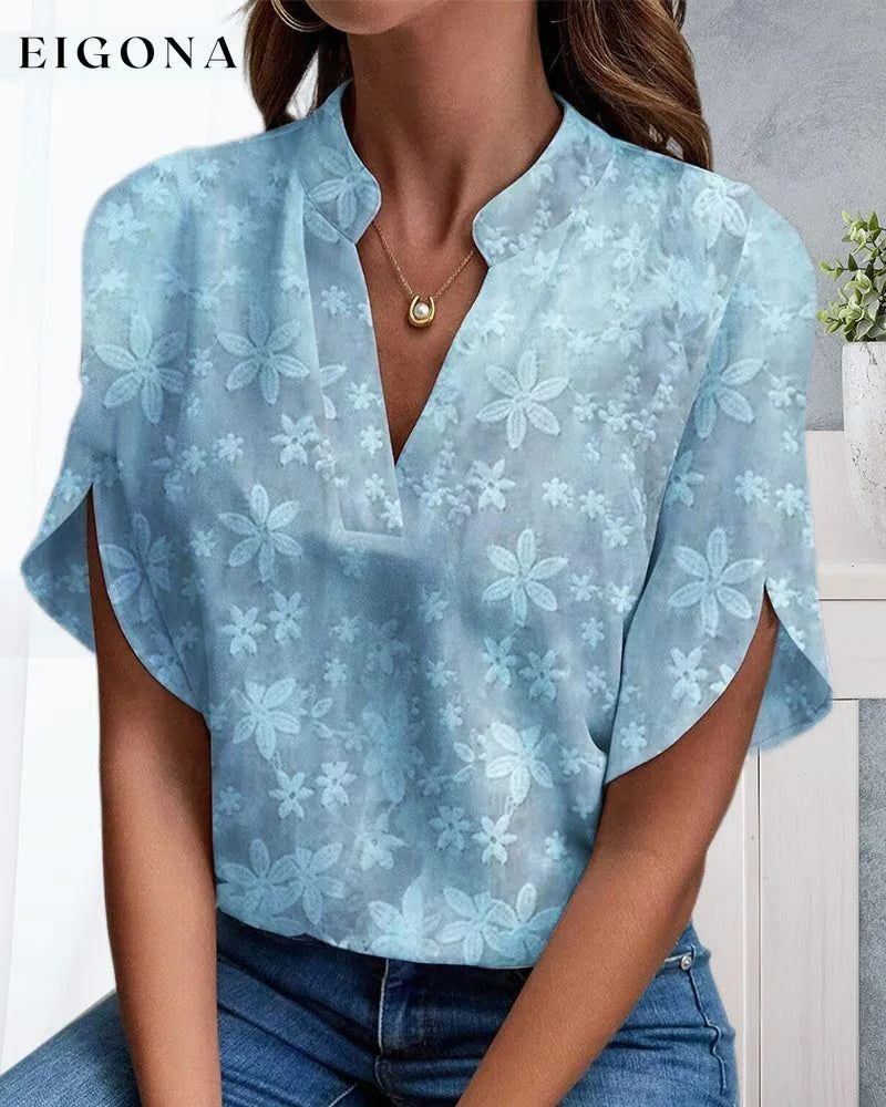 Floral embroidered stand collar elegant blouse