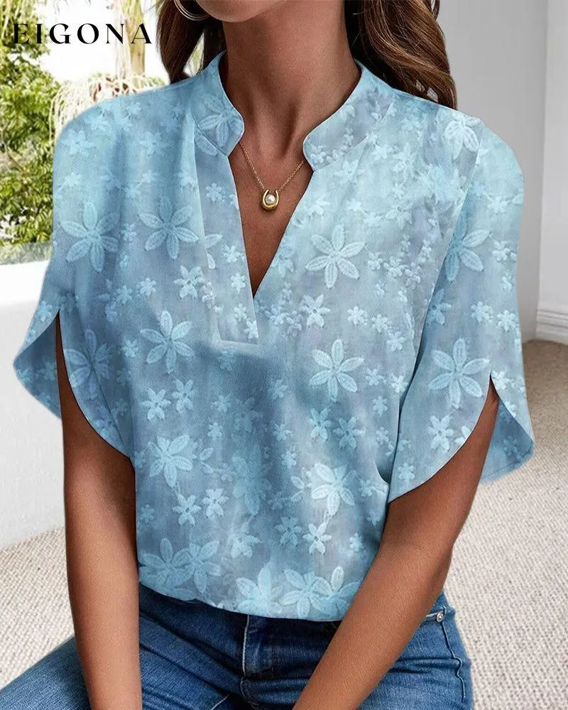 Floral embroidered stand collar elegant blouse
