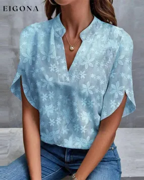 Floral embroidered stand collar elegant blouse